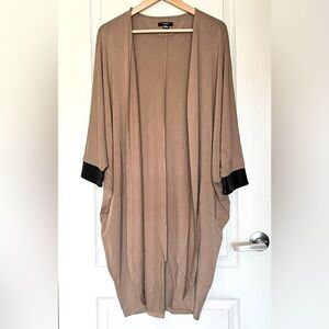 RUDSAK Taupe & Black Leather-Trim Oversized Batwing Long Cardigan, M Avant Garde